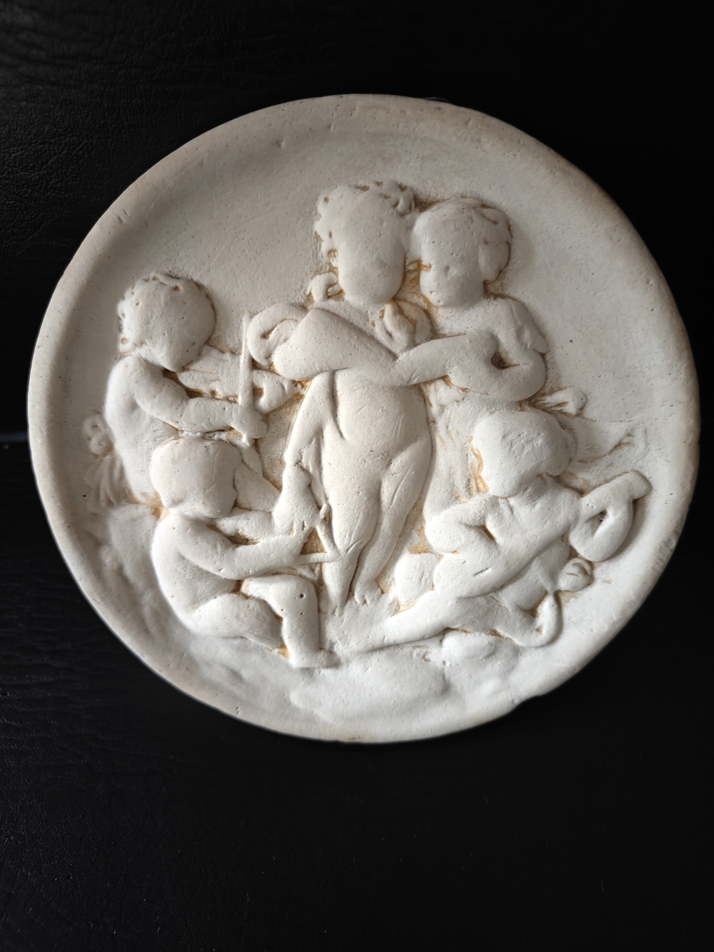 Vtg Chalkware Musical Cherub Relief Wall Plaque - Home Art